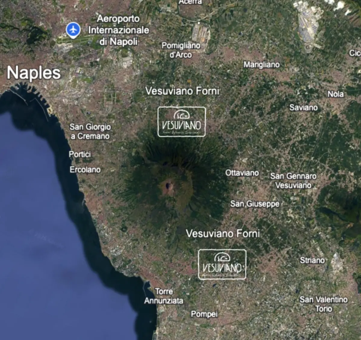 Mappa dei laboratori Vesuviano alle pendici del Vesuvio